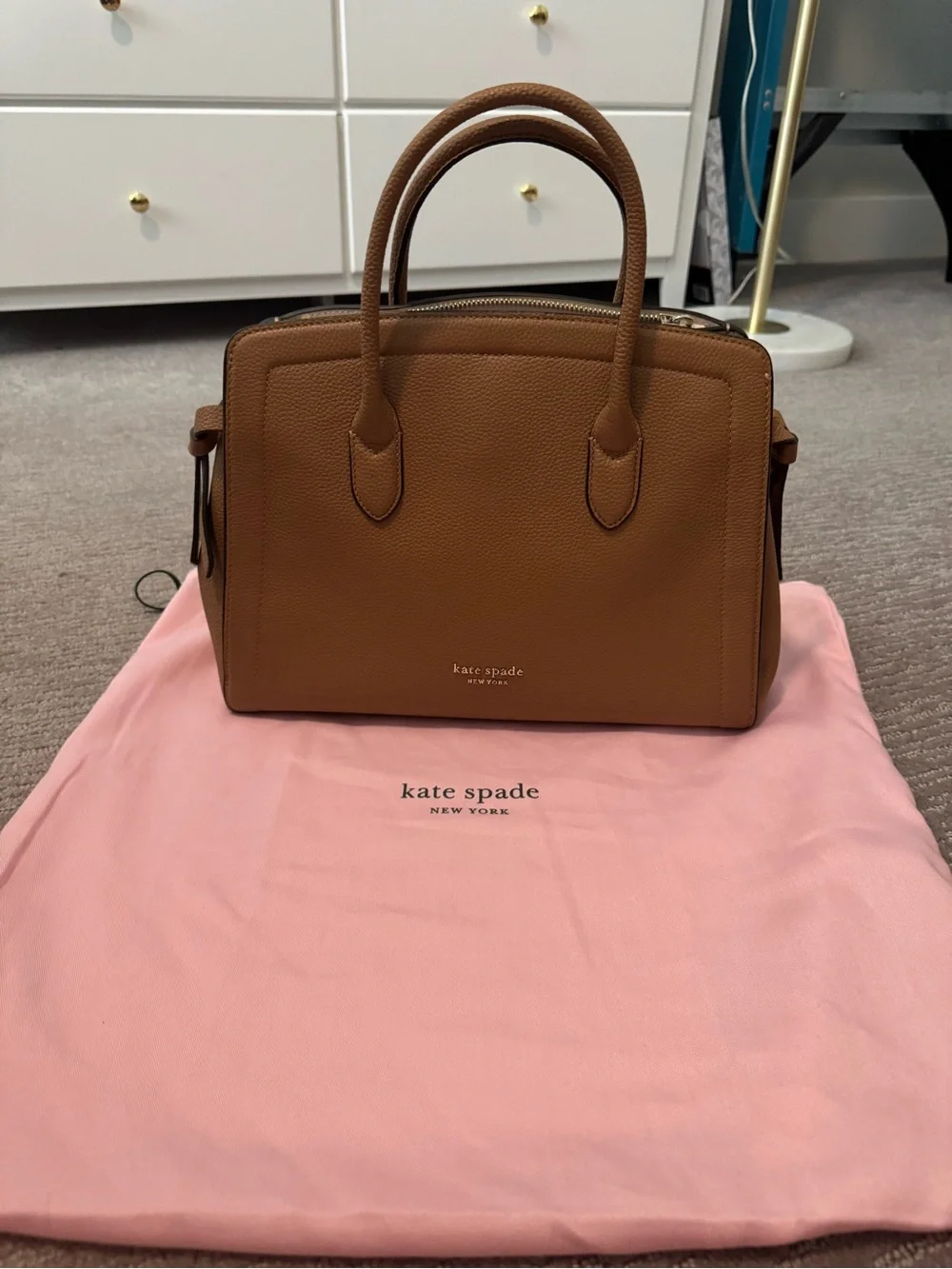 kate spade tan leather satchel with top handles